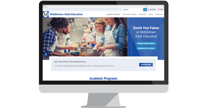 Middletown Adult Education website screenshot